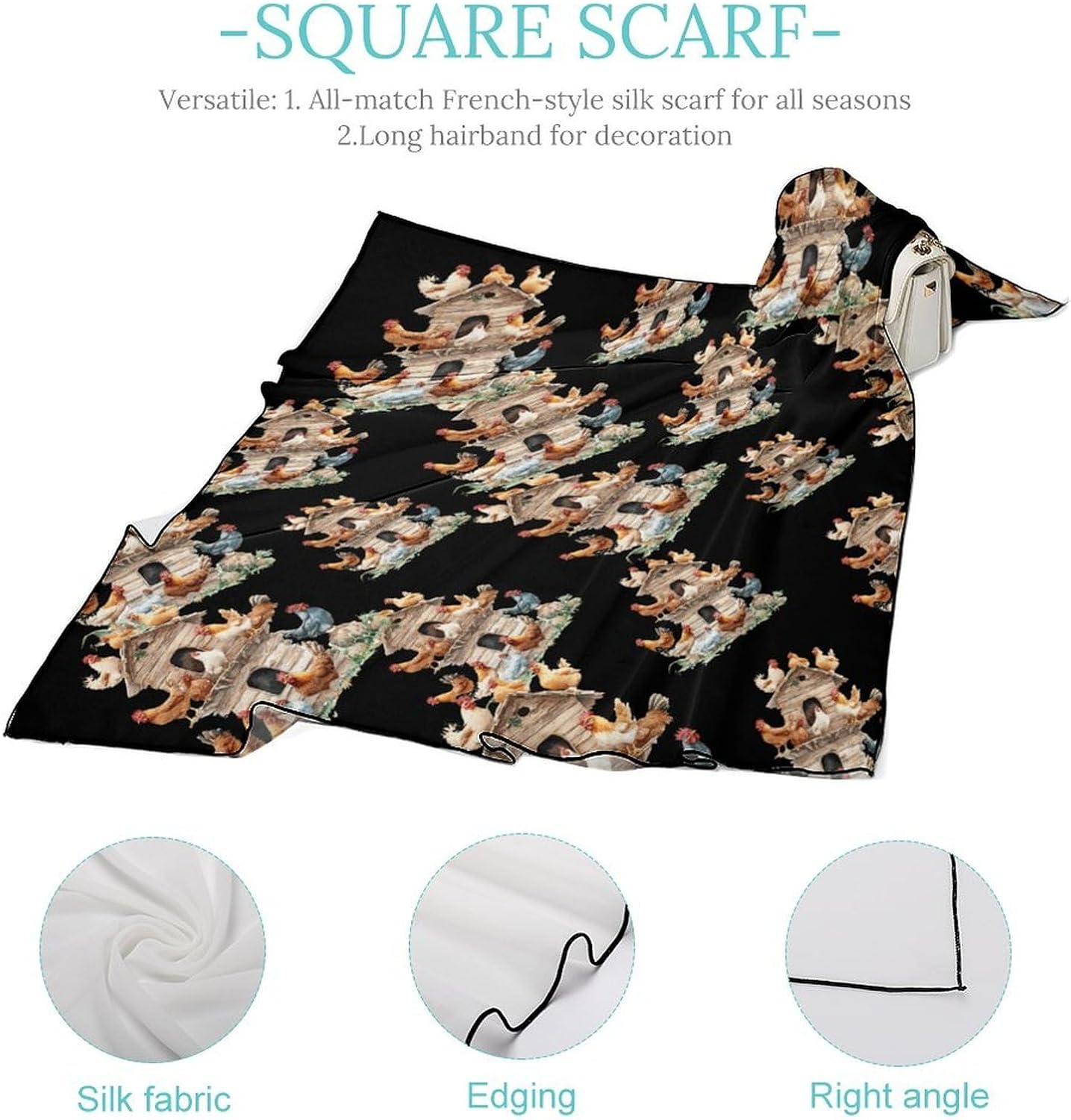 House On Chicken Bandana Fashion Head Scarf Square Silk Scarf Print Neck Hair Scarfs for Women Men Gifts