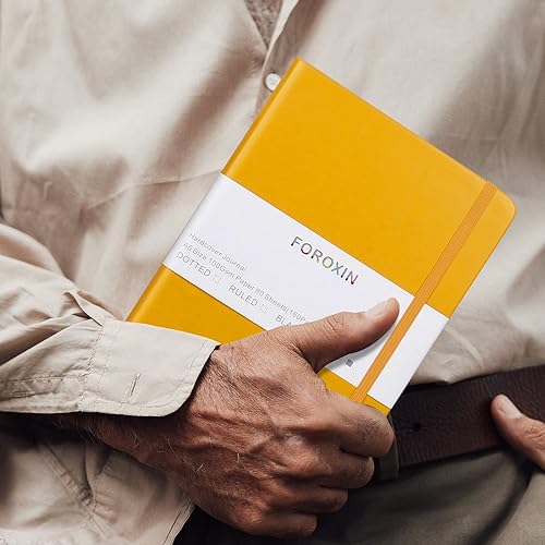 Miniatura 6 de Cuaderno cuadriculado con diseño de viñetas, cubierta de cuero amarillo, 8.3 x 5.7 pulgadas, 160 páginas, papel de 3.53 ozm, tapa dura con bolsillo