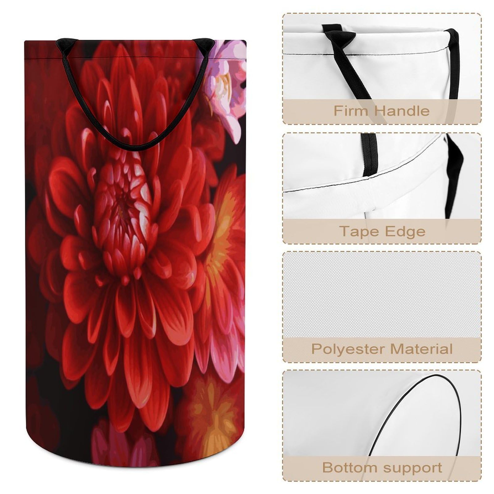 Cesta de ropa sucia de flores rojas, bolsa grande para ropa sucia. Cesta de almacenamiento para asas de fácil transporte. Cesta grande para ropa con asas, cubo de almacenamiento de ropa, organizador