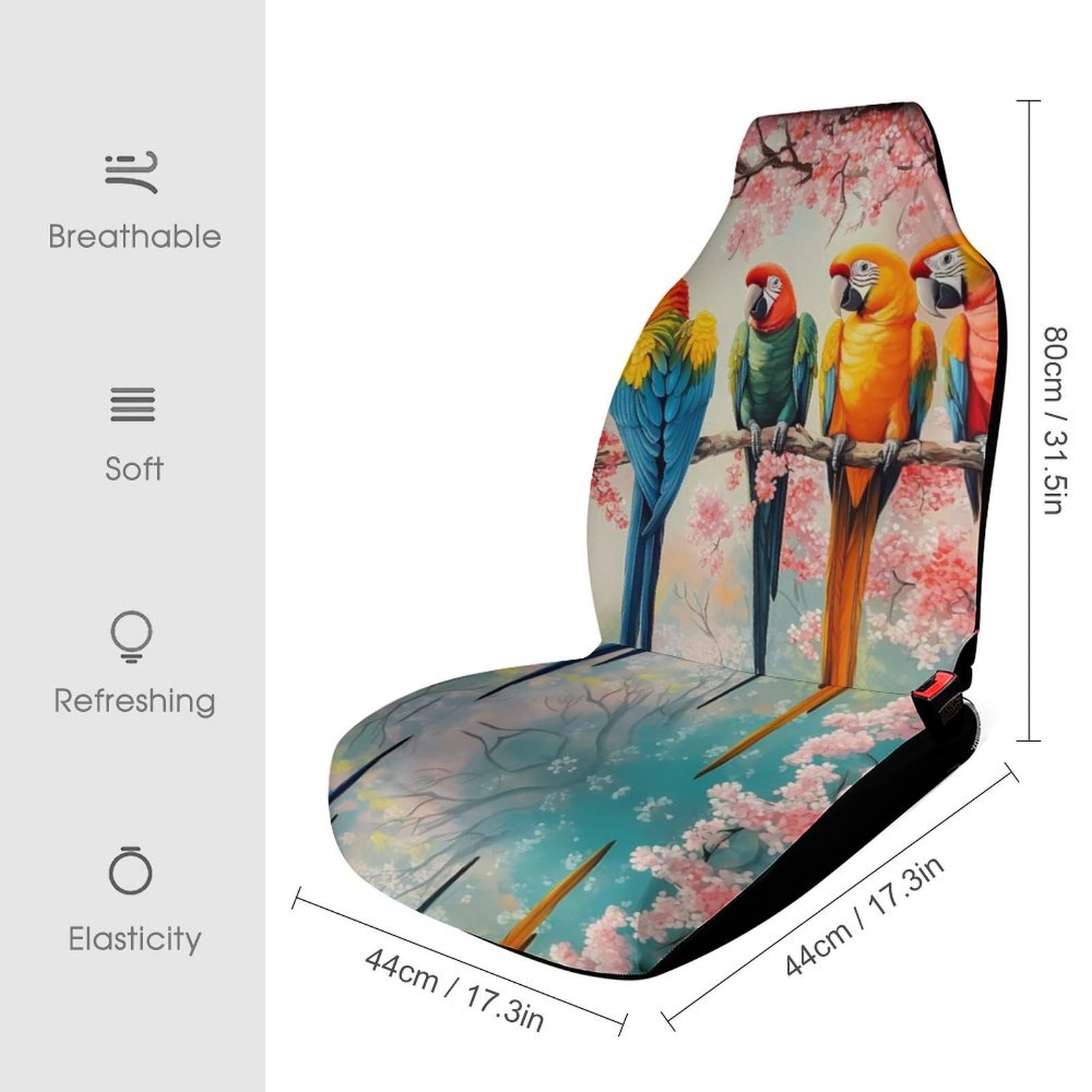 Cherry Flowers Parrot Bird Car Seat Covers Universal Car Front Seats Protector Auto Interior Accessories 1PCS