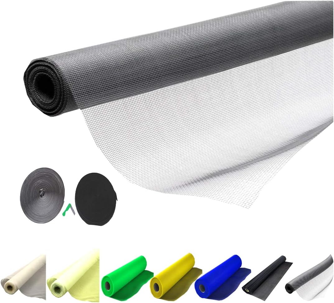 for Windows 4×5 ft, Grey | DIY Self-Adhesive Insect Screen Mesh | Fine Mesh Fly & Bug Screen Curtain | Window Insect Protector | Fiberglass Mesh