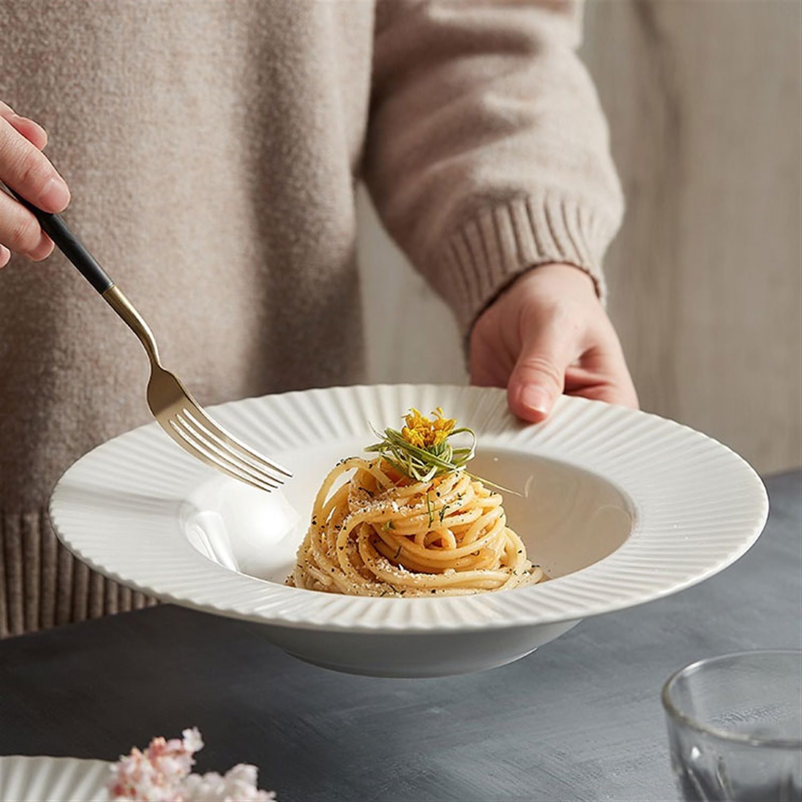 Pastaschalen Speiseteller Leichter, luxuriöser, exquisiter Frühstücksteller, Keramik, for den Haushalt, westlicher Salatteller, Hotel, personalisiertes großes Geschirr Essteller