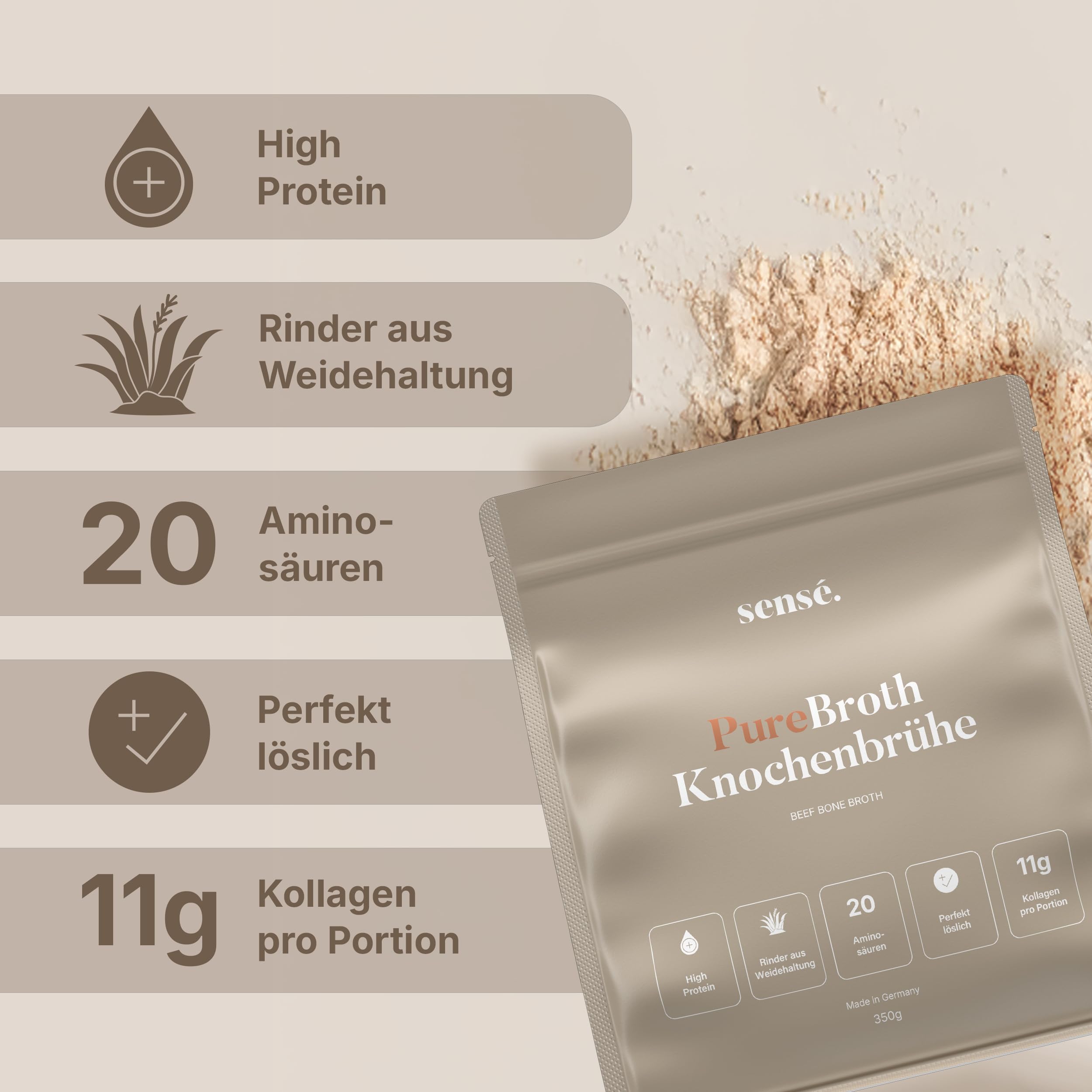Brodo osseo in polvere di salice, dalla Germania, bioattivo, 350 g, collagene tipo 1,2 e 3 | Supporta articolazioni, intestini e pelle | alto contenuto proteico | Leaky Gut, Keto, Paleo | senza sale |