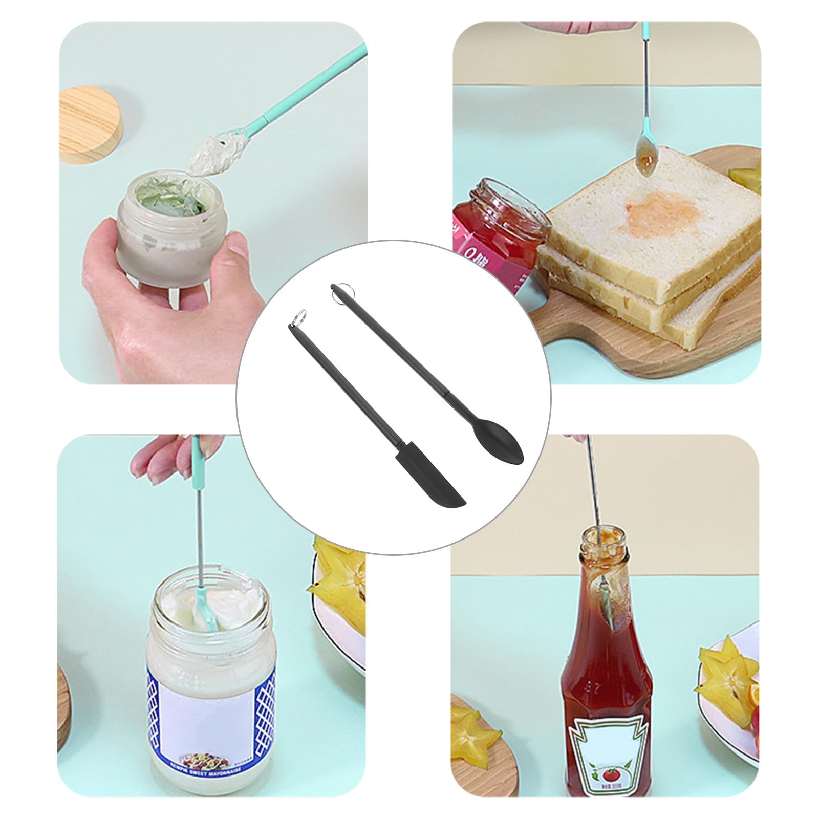Artibetter Spatule Télescopique en Silicone Noir Légère pour Pâtisserie et Maquillage, Mini Spatule Facile à Transporter Cuisiner ou Appliquer le Maquillage