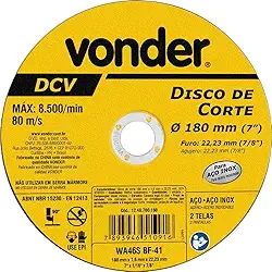 Disco De Corte 180 Mm X 1,6 Mm X 22,23 Mm, Dcv, Vonder.