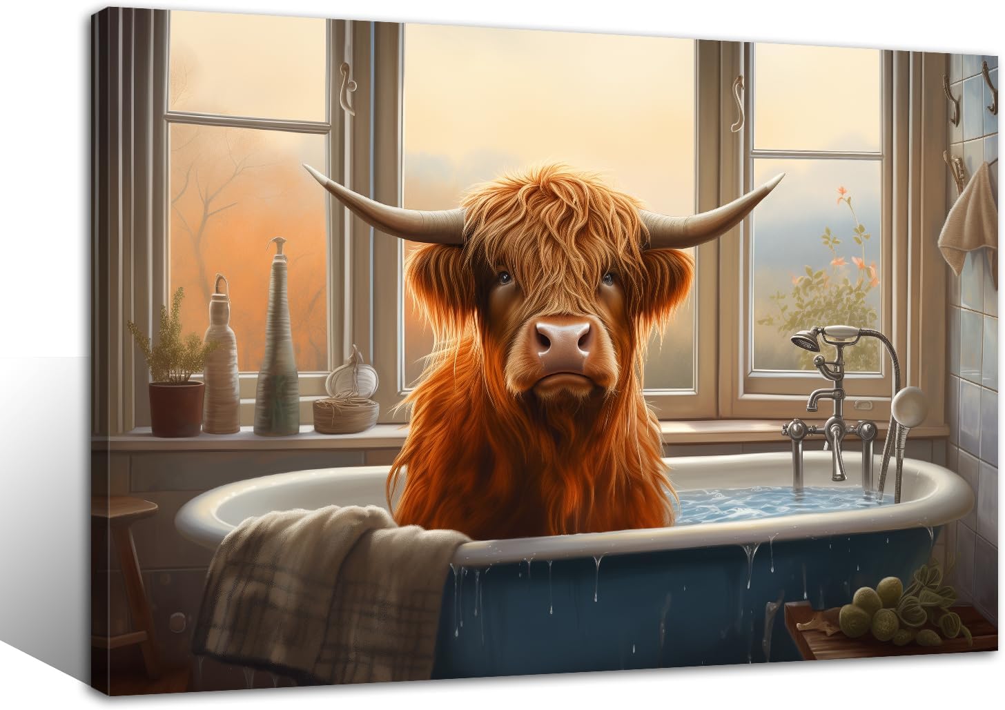 TIEHAOMAI Duck Canvas Wall Art Bathroom Animals Painting Prints Cute Animal Pictures Duck in Bathtub Posters for Kids Bedroom Decor（Animal-1,16x24inch (40x60cm)