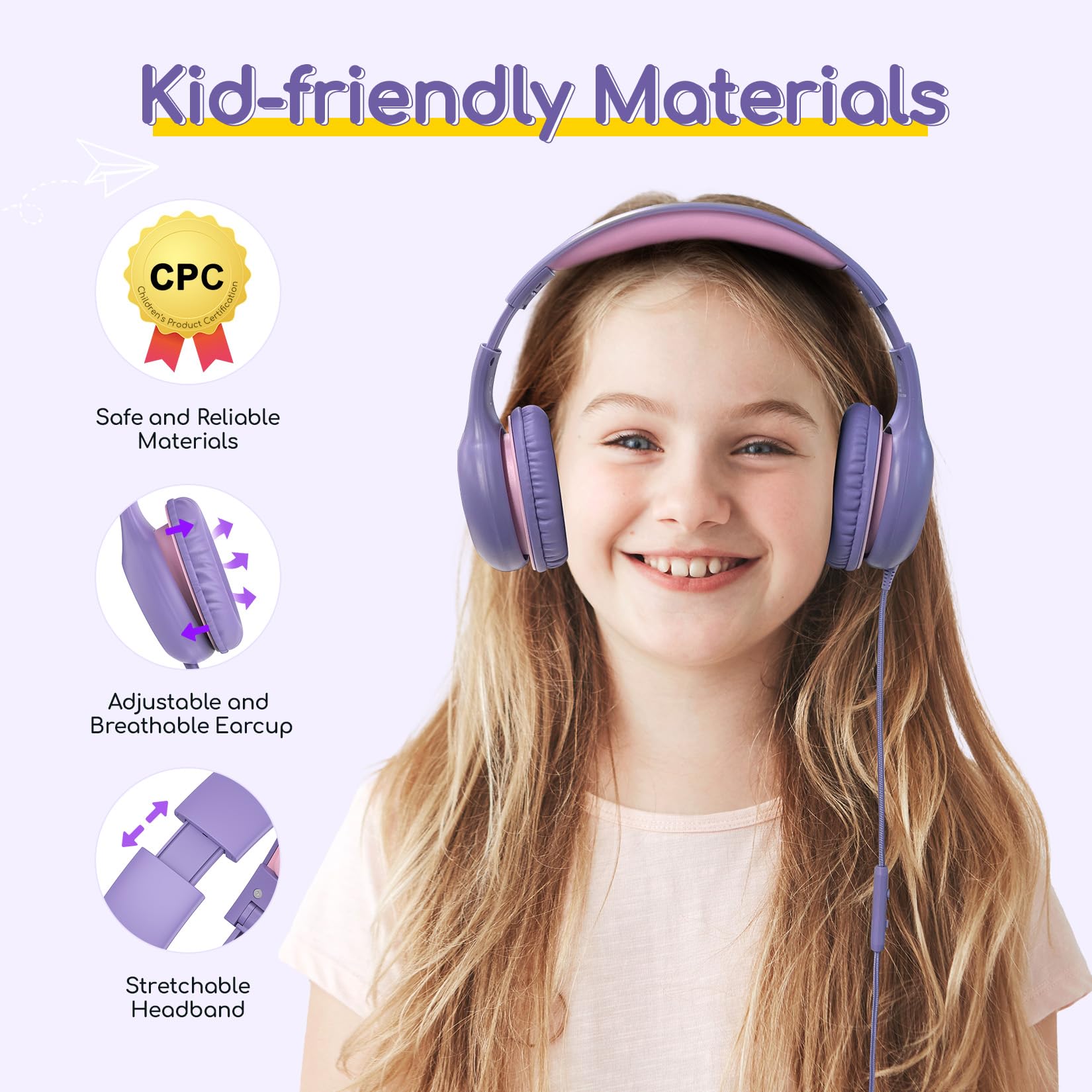 EarFun K1 Kids Headphones Wired with Mic, Volume Limit Headphones for Kids view 4