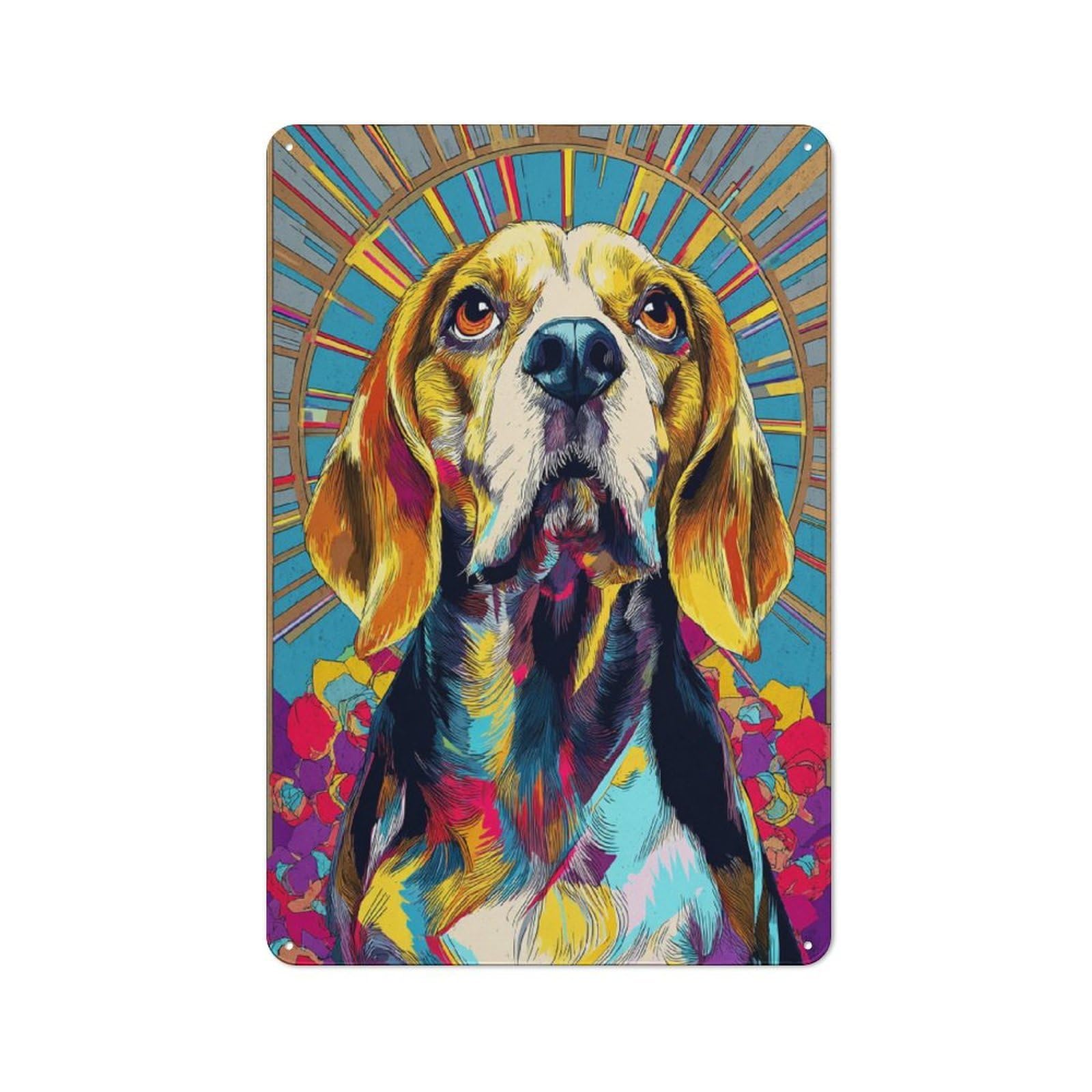 Junmoney Colorful Beagle Portrait Artwork Classic Metal Wall Decor 30X20cm, Decorative Tin Plaque For Cafe, Pub, Workshop Or Home Bar