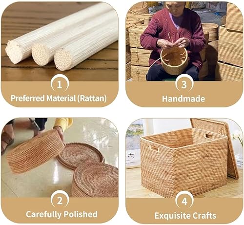 Miniatura 8 de Cesta de ratán con tapa, cesta grande con tapa para almacenamiento (15.7 pulgadas de largo x 13 pulgadas de ancho x 11.8 pulgadas de alto)