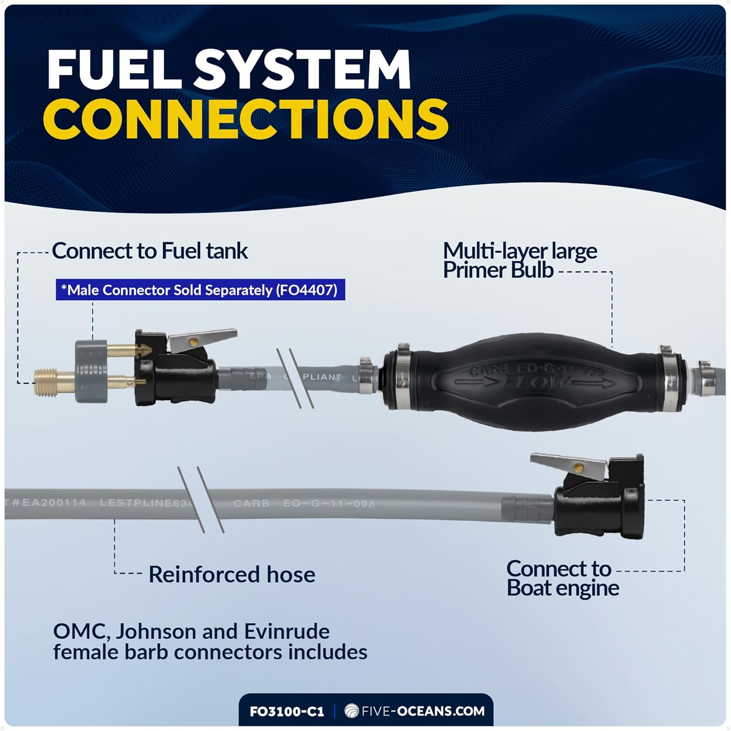 Five Oceans Marine Boat Fuel Line Kit Compatible with OMC/Johnson/Evinrude, 5/16-Inch x 6-Foot, EPA/CARB Approved, Leakproof, Outboard Fuel Line - FO3100-C1