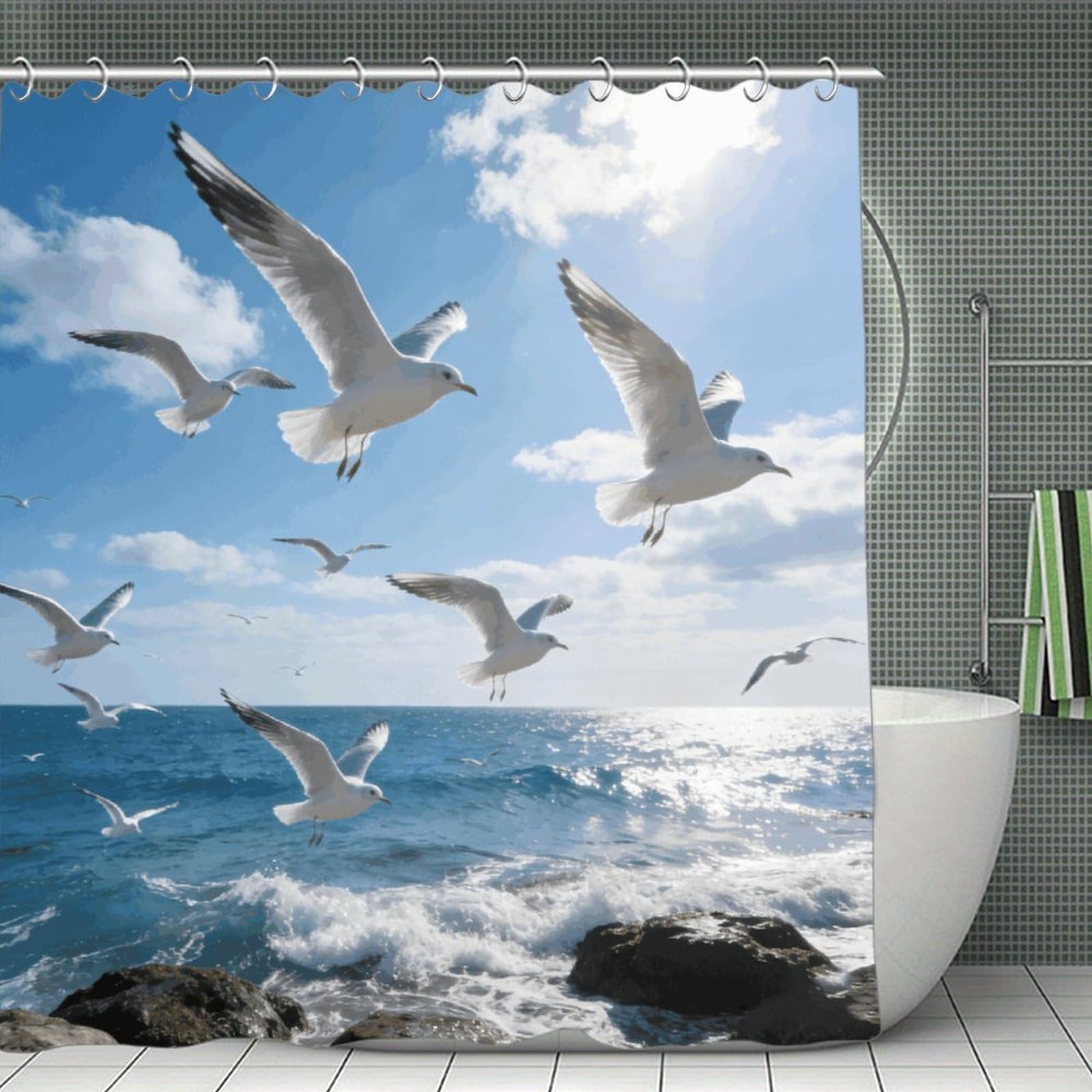 FekiLoot Flying Birds Shower Curtain with Hooks Modern Farmhouse Bathroom Curtain Waterproof Cloth Bath Curtains Cute Washable Blackout Privacy Curtains for Bathroom Bathtub 70.8"x70.8"