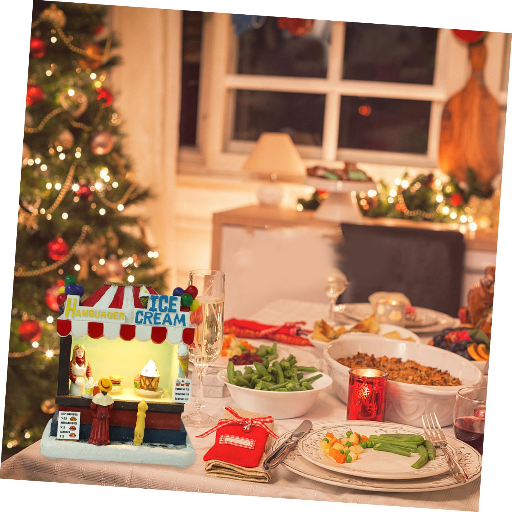 GOOHOCHY Christmas Decorations Resin Small House Led Light Christmas Ornament Battery-Powered