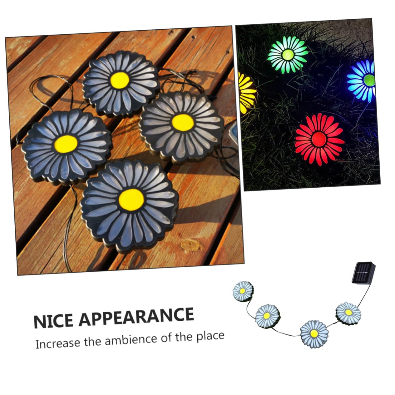 Luce Solare da Giardino a Crisantemo, Inserto Nero in Plastica Resistente
