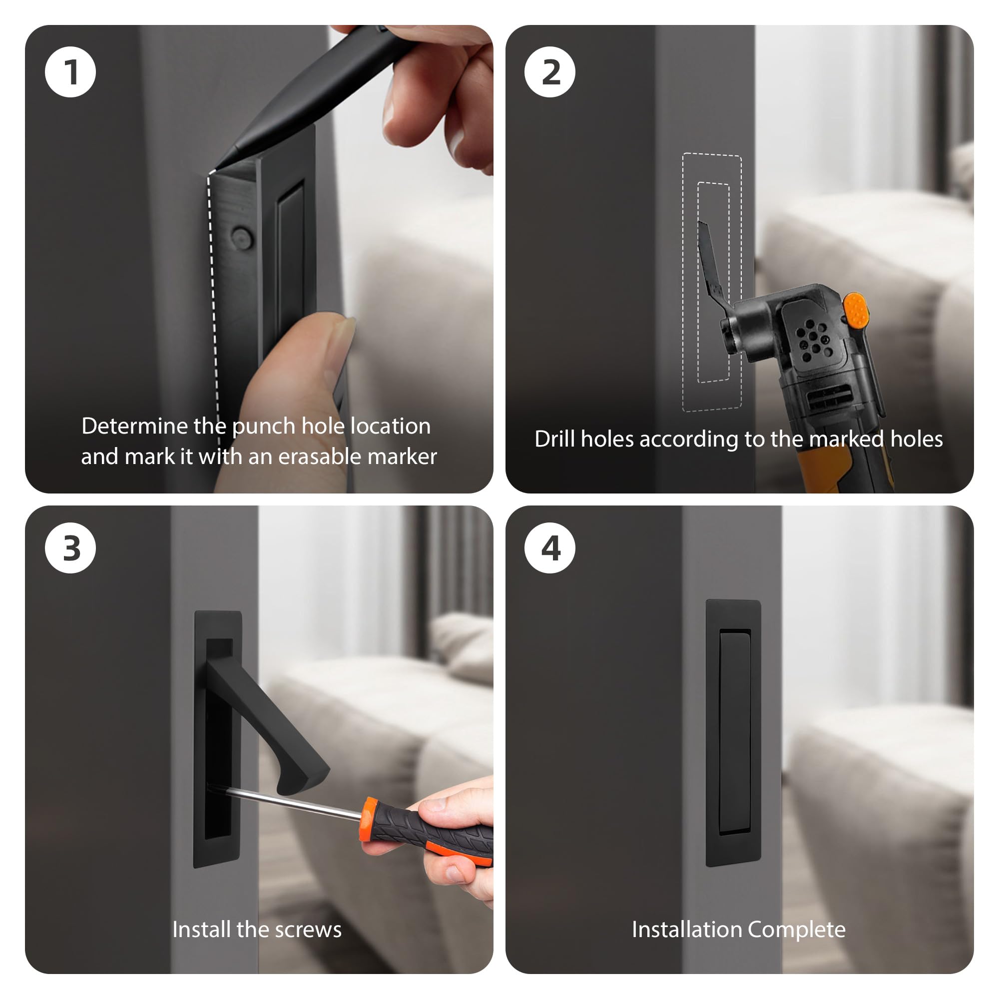 Malimali Pocket Door Pull and Edge Pull Set, Door Handle Matte Black, 3 Pcs — Amazon image 7