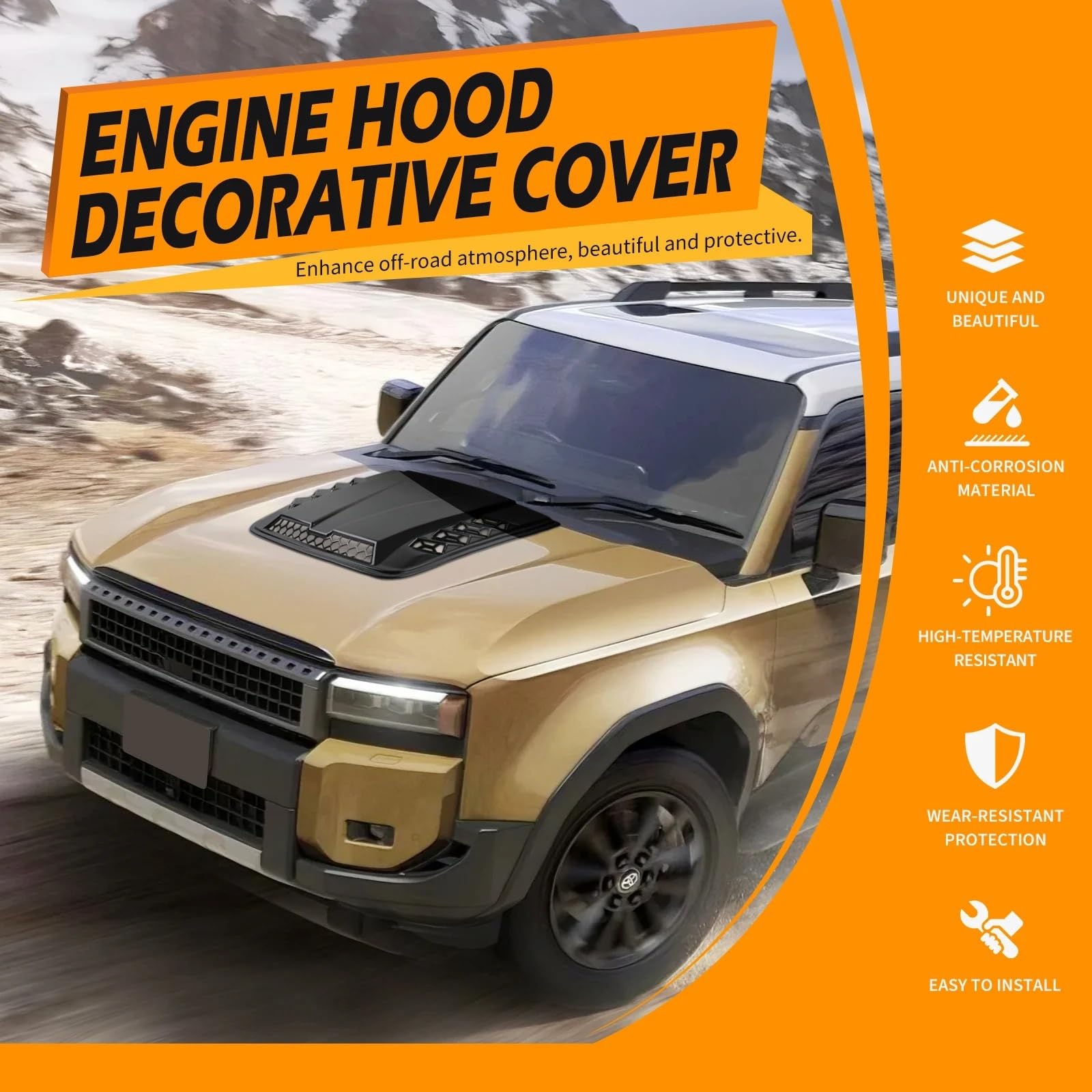 Tuning zewnętrzny samochodu Hood Scoop Kratka wlotu powietrza | Uniwersalny wygląd czarnego karbonu 18,9" x 14,17".(3)