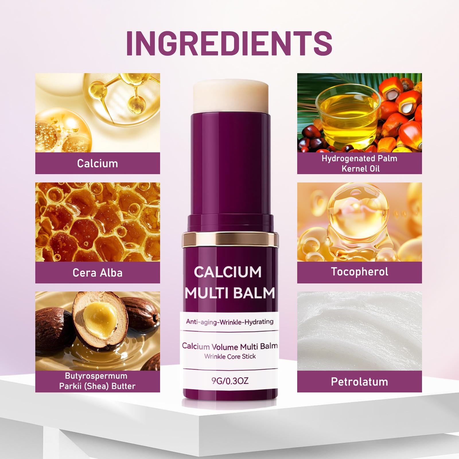 Calcium Multi Balm,Anti-Aging Wrinkle Core Stick,Collagen Moisturizing Stick,Hydrating Calcium Volume Multi Balm – Adatto per il collo degli occhi, Portable Daily Use Wrinkle Reducing Balm (5 pezzi)