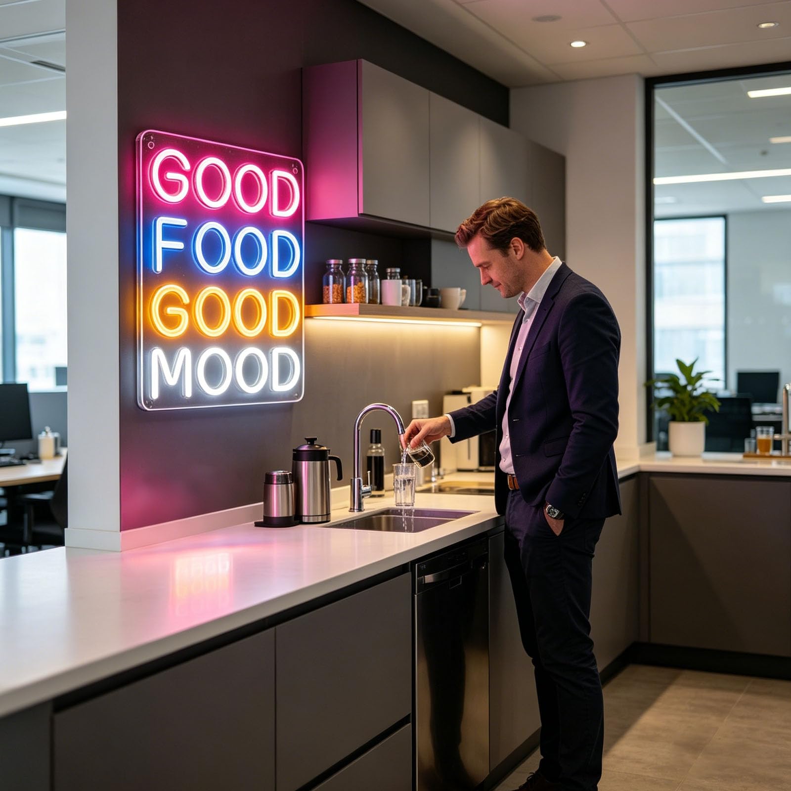 Insegna al Neon Good Food Good Mood con LED dimmerabili alimentati Tramite USB, Ideale per Feste a Tema Sportivo, casa, Palestra, Ristorante, Bar, Pasticceria, Azienda Creativa,
