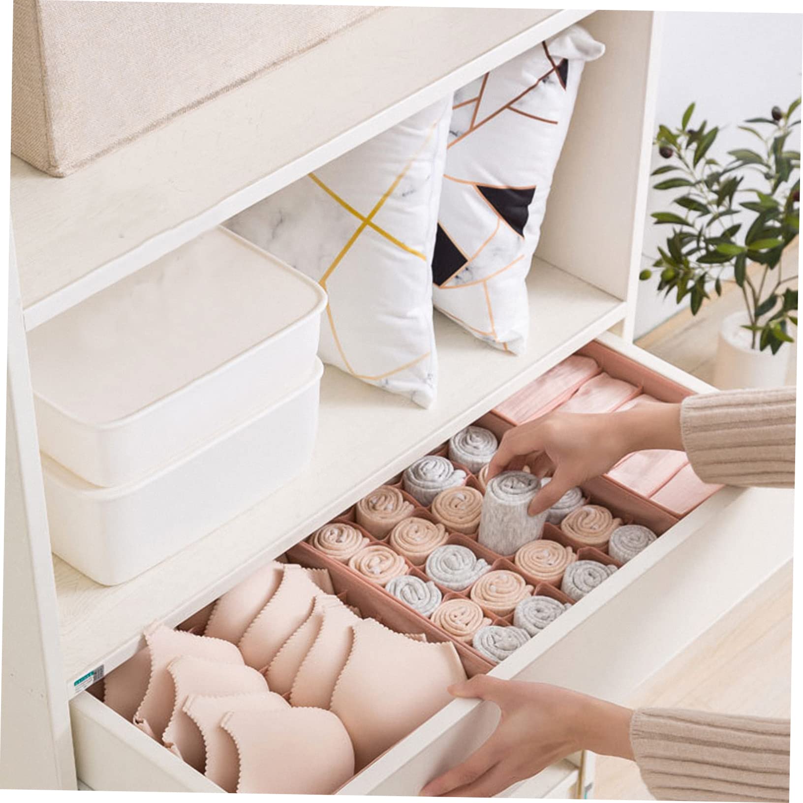 CHILDWEET 3 Cajas de Almacenamiento para Ropa Interior y Calcetines, Organizador de Armario de Tela No Tejida, Diseño de 6, 7 y 20 Compartimentos para Dormitorio