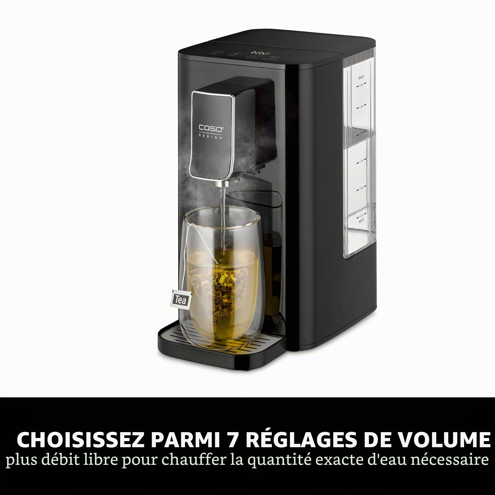 CASO HW 550 -Turbo Distributeur d'eau chaude, préparation de thé, café soluble, aliments pour bébés, réservoir d'eau capacité 2,9 l, de 40 à 100 °C par paliers de 10 °C