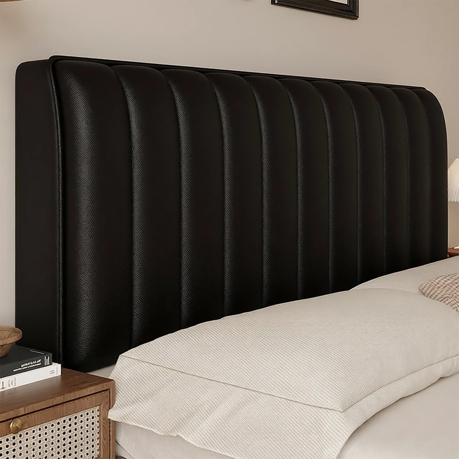 Copri Testata Letto 360° Copertura Completa, Spessore Impermeabile Copritestiera, Pelle Sintetica, Morbido Coprispalliera per Matrimoniale, Singolo, Queen, King(Black,160cm)