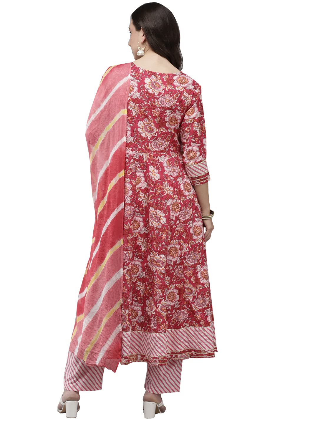 Ishin Women's Cotton Blend Pink Embroidered Anarkali Kurta Suit Set With Dupatta & Pants Kpldsrd-19071_S_Pink