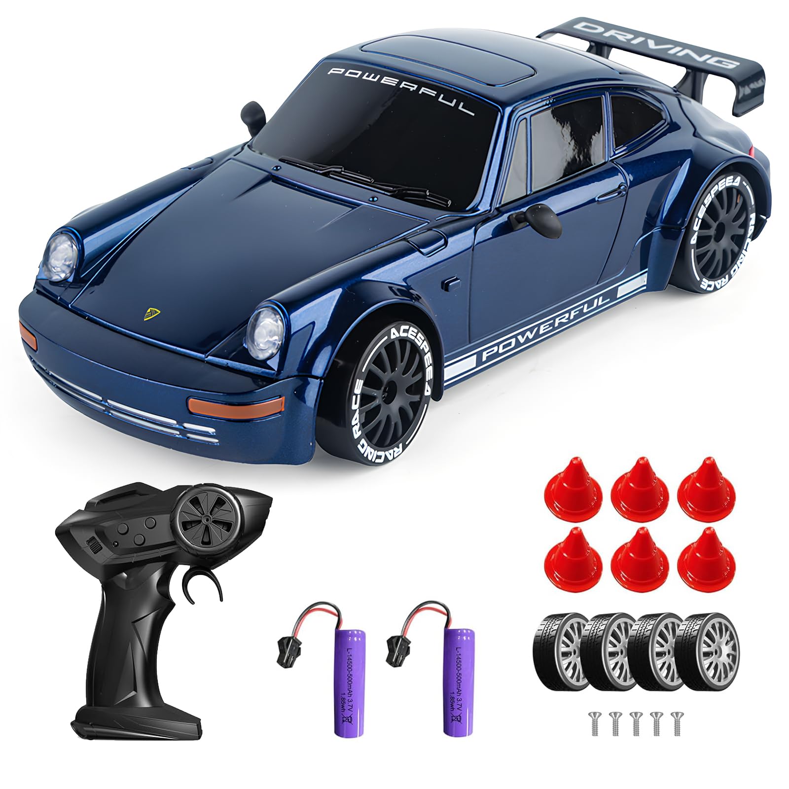 DUKUSEEK 1:20 Scale RC Drift Car, 4WD Mini RC Drifting Car with Two Rechargeable Batteries, 2.4Ghz Remote Control and LED Lights for Kids Toys Gifts (Blue) — image 1