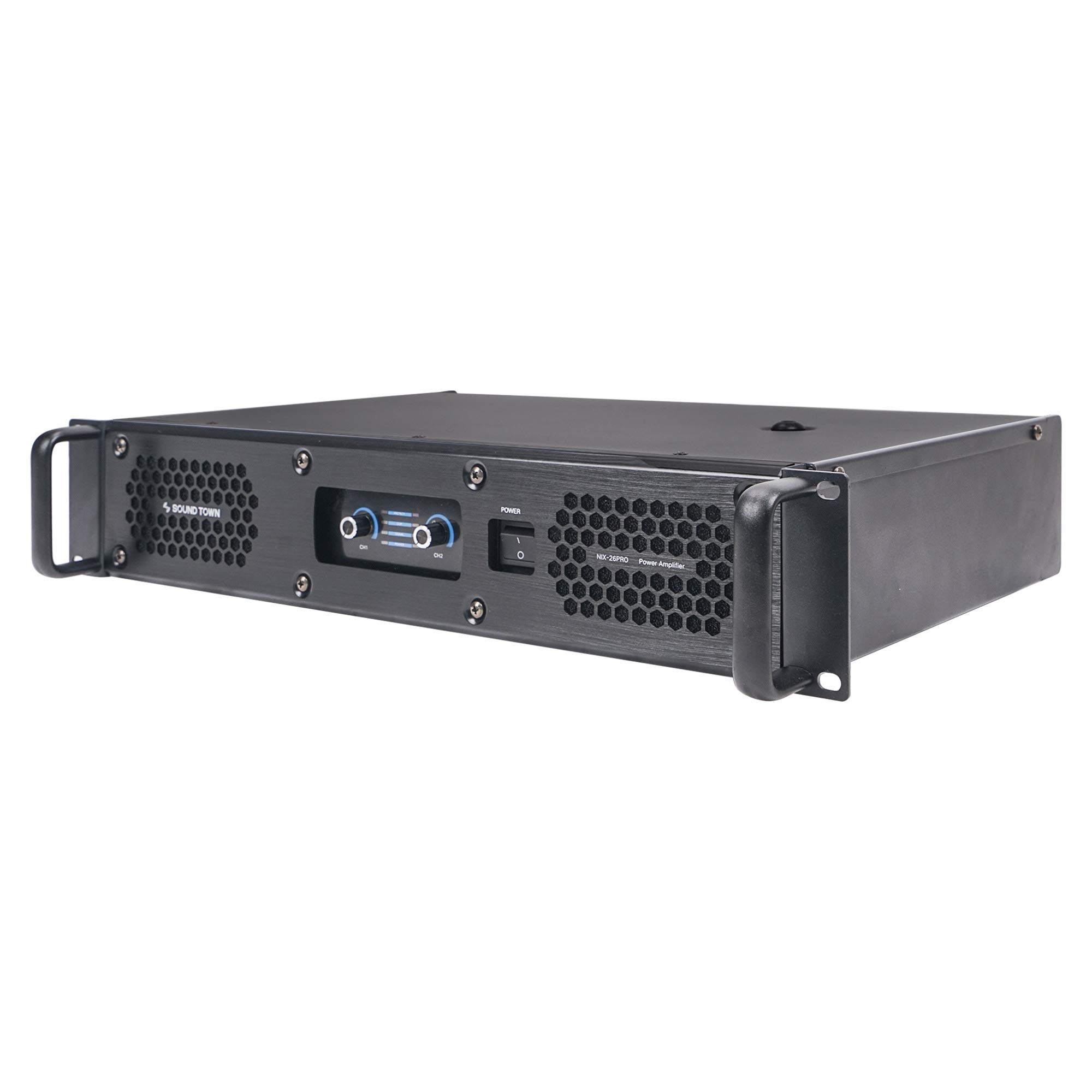 Sound Town NIX-26PRO Power Amplifier, alternative front angle view