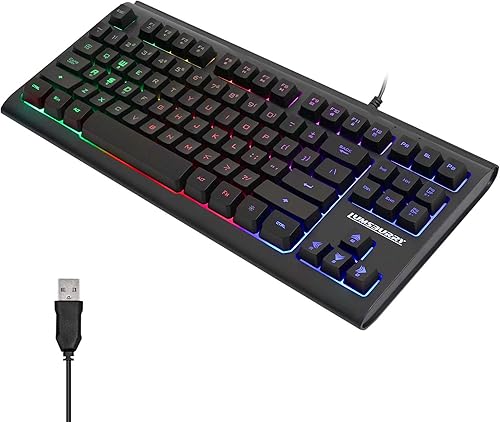 Miniatura 6 de Rainbow - Teclado para juegos con retroiluminación LED de 87 teclas, teclado compacto con 12 teclas de acceso directo multimedia, teclado USB con