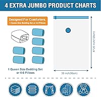 Vista 5 de Paquete de 4 bolsas de almacenamiento al vacío XXL jumbo, bolsas de sellado al vacío extra grandes para edredones, ropa de cama, almacenamiento