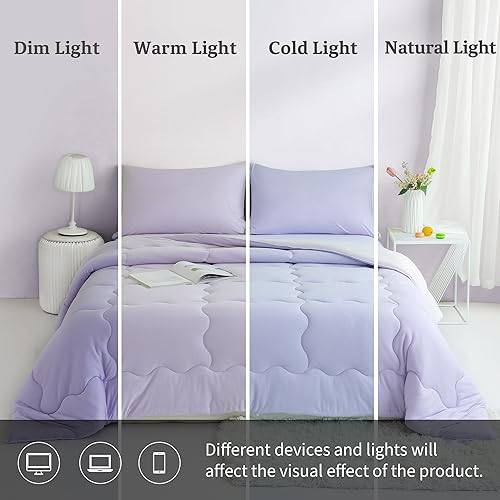 Miniatura 8 de COTTEBED Juego de edredón reversible ultrasuave de color rosa claro y morado, tamaño Queen y matrimonial, camiseta de punto de jersey, bonita,