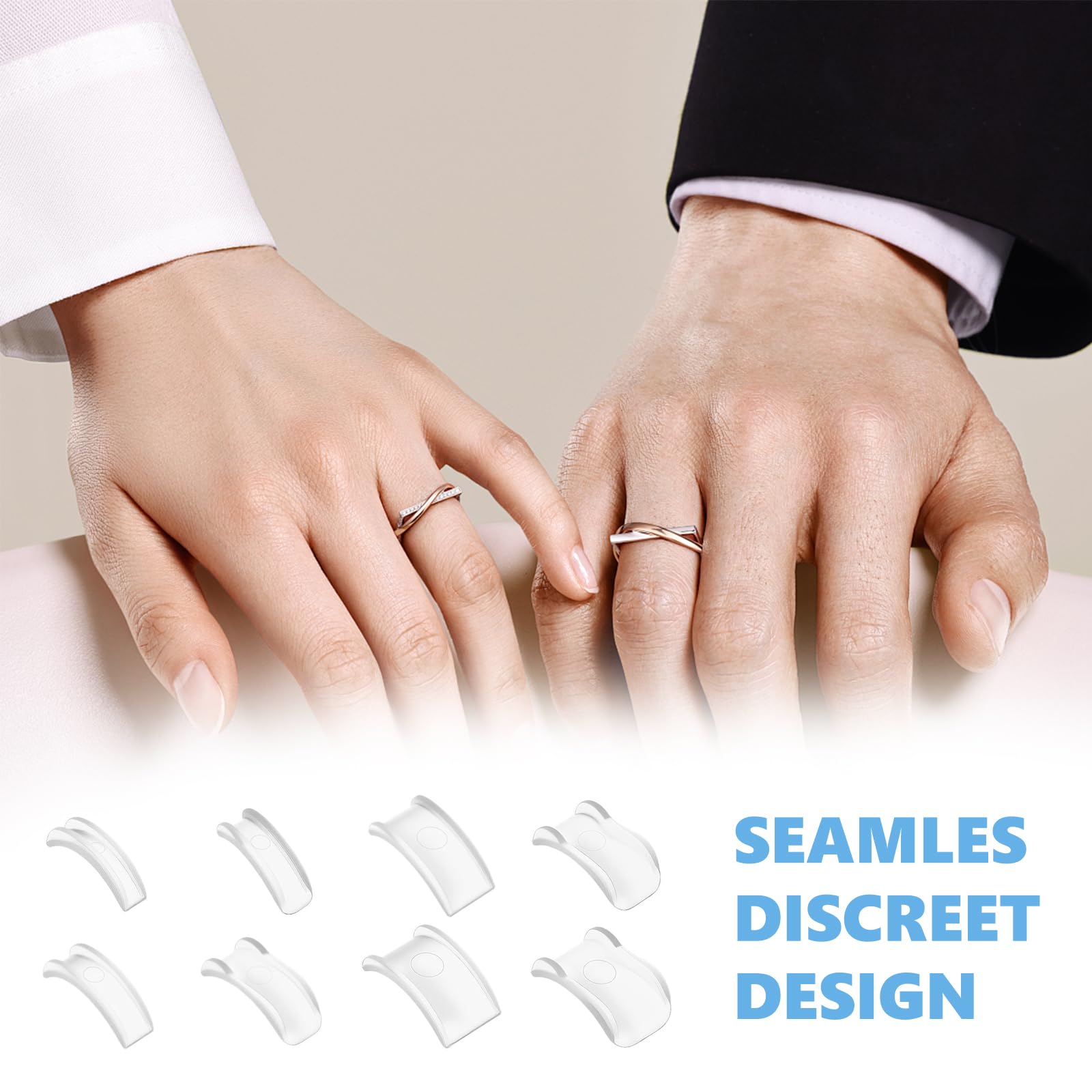 8 Pièces Ajusteur de Taille de Bague Invisible, Réducteur pour Anneaux Trop Grands, Plastique Transparent Souple, Tendeur pour Homme et Femme, Empêche la Perte des Bijoux Précieux