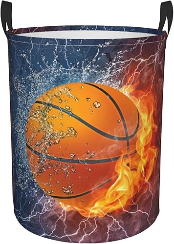 Cesta de lavandería de baloncesto para adolescentes y hombres cesta de lavandería fresca con patrón de fuego y agua impreso cestas deportivas