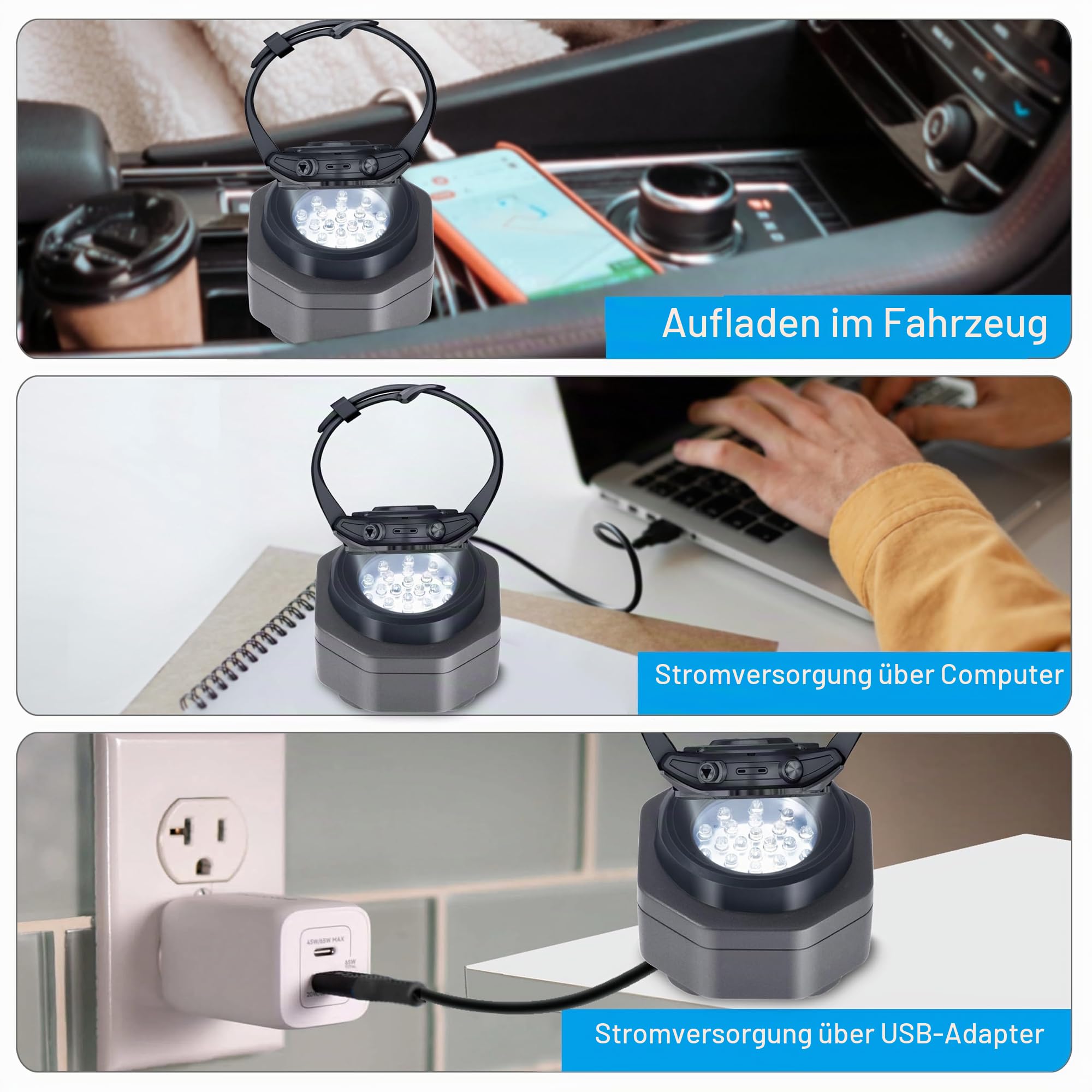 CoolFire - Typ-C UV-freies Solaruhr-Schnellladegerät für alle Eco-Solaruhren für Herren, Reloj Hombre tragbares Batterieladegerät. für alle Arten von Öko-Solaruhren. (Silber)
