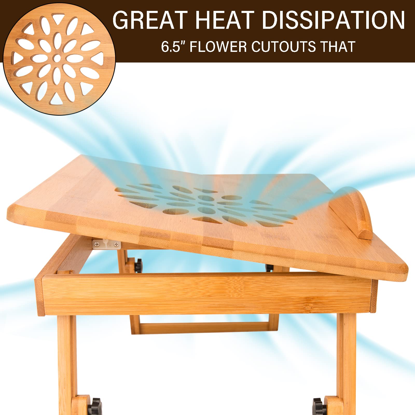 Bambus Laptop Ständer Faltbar - Höhenverstellbar Mit Schublade