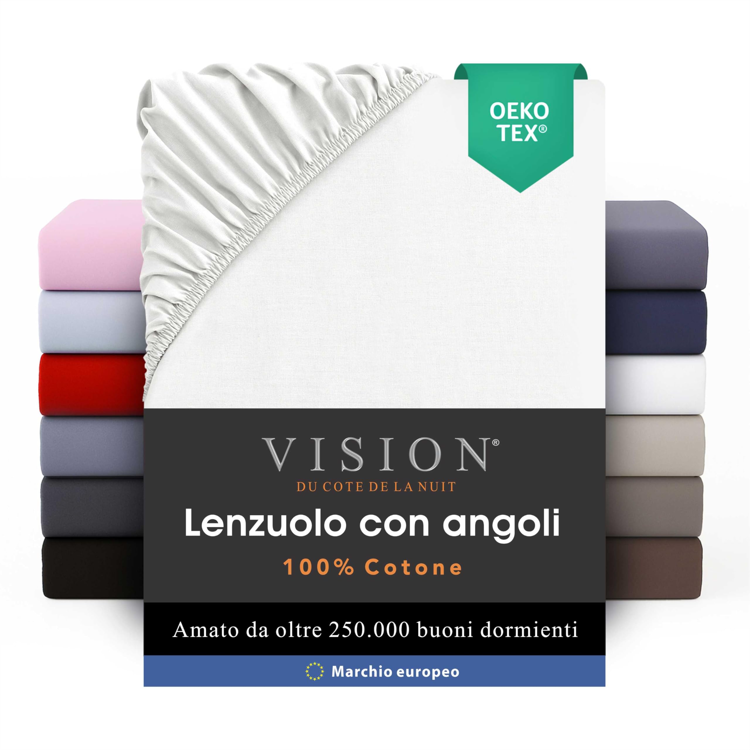 VISION Lenzuolo con angoli - 100% cotone - Letto singolo (90 x 190 cm) - Angoli elasticizzati - Adatto a materassi fino a 25 cm - Certificato Oeko-Tex - Lavabile in lavatrice - Colore: bianco