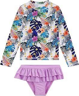 Girls Rash Guard Set Long Sleeve Two Piece Swimsuit with UPF 50+ Sun Protection for Girls 3-8 Years