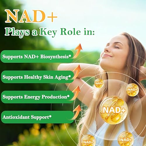 Miniatura 9 de Suplemento NAD, NAD nicotinamida ribósido para hombres y mujeres, con resveratrol, fisetina, CoQ10, trimetilglicina y más, para antienvejecimiento,