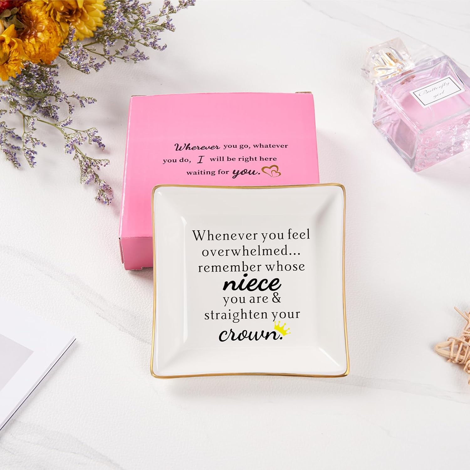 Niece Gifts from Auntie - Jewelry Dish Tray - 'When You Feel Overwhelmed...Straighten Your Crown', Birthday, Mother's Day, Christmas, Valentine's, Wedding, Graduation - Image 3