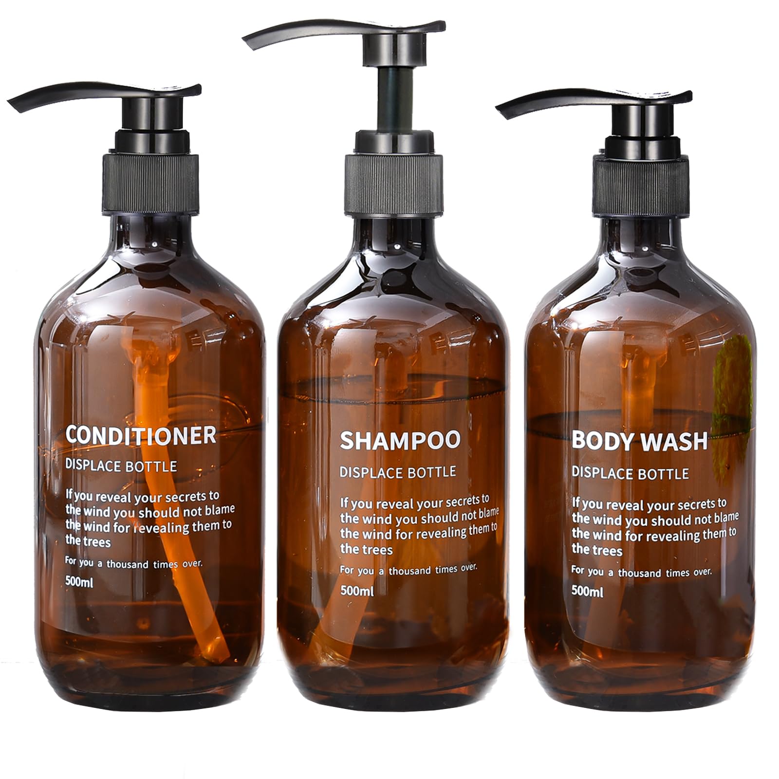 Shampoo and Conditioner Dispenser(16.9 Oz-Set of 3),Shower Soap Dispenser,Shampoo Dispenser with Permanent Stylish Label,Shampoo and Conditioner Bottles,Refillable Shampoo and Conditioner Bottles