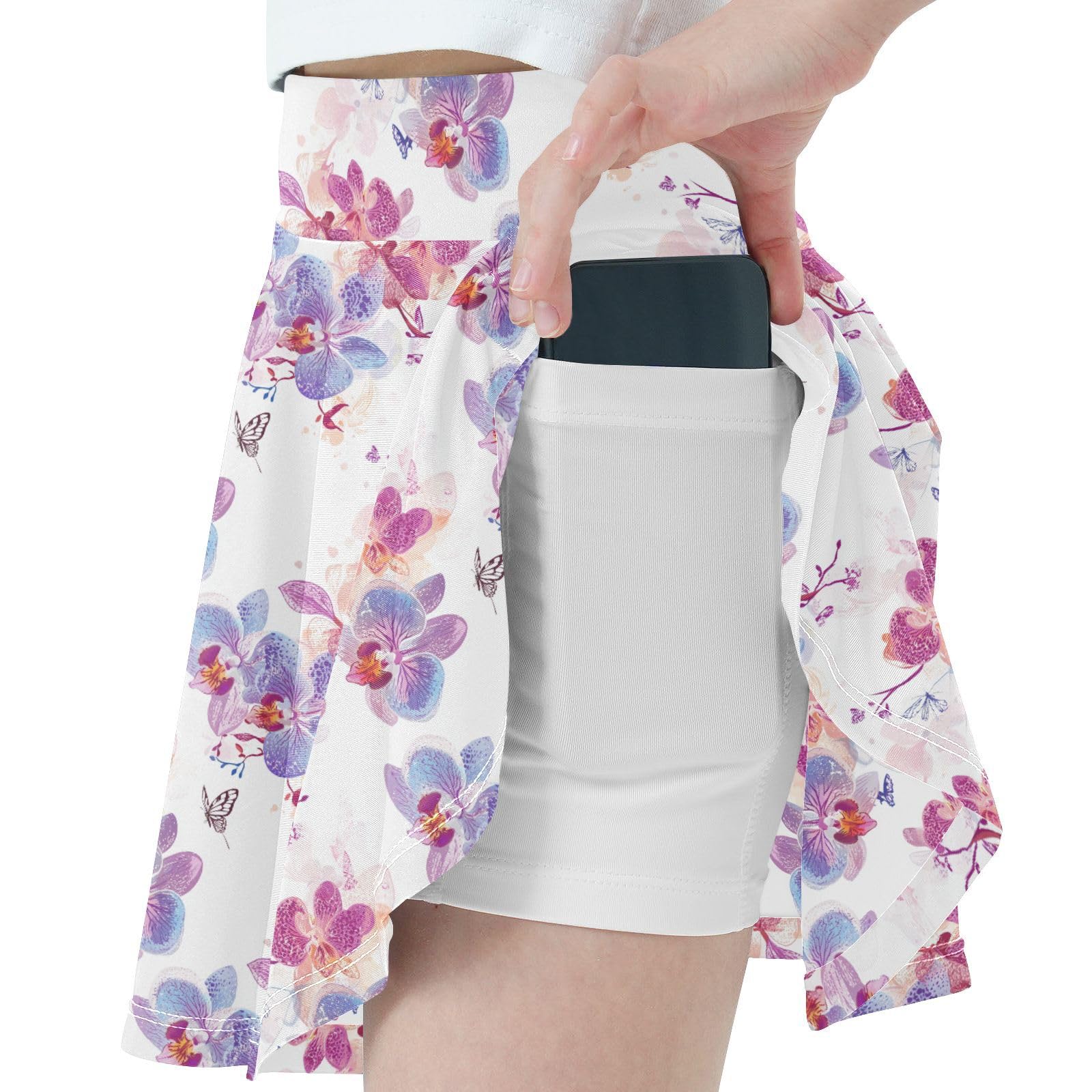 Aesthetic Florals Little Girls Tennis Skirt with Built in Shorts Cheer Skirt Kids with Pockets Flowy Skorts for Little Girl
