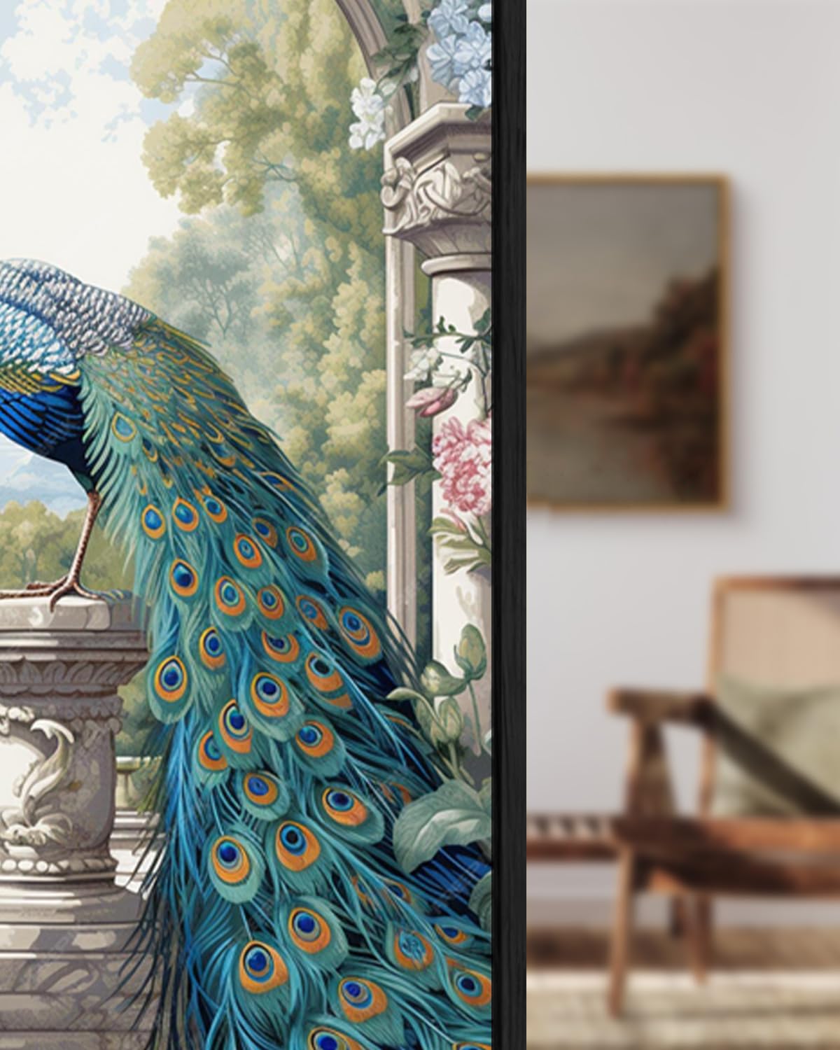 Eurotex Peacock Painting in Portrait for Wall Décor Large Vertical