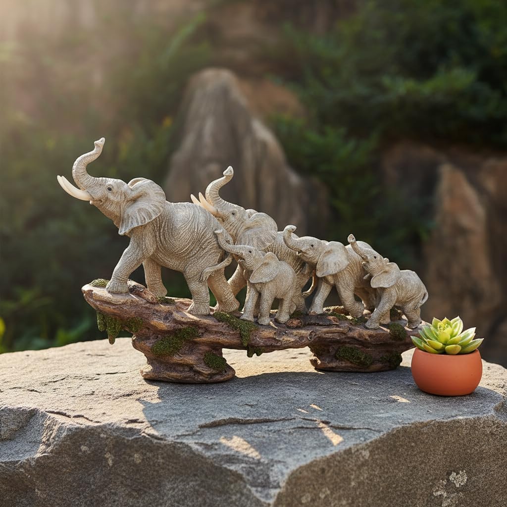 Comfy Hour Our Cute Elephant Friends Collection, Figurine Statue Sculpture, Stone Resin (Elephant Family on Cliff) - Image 2