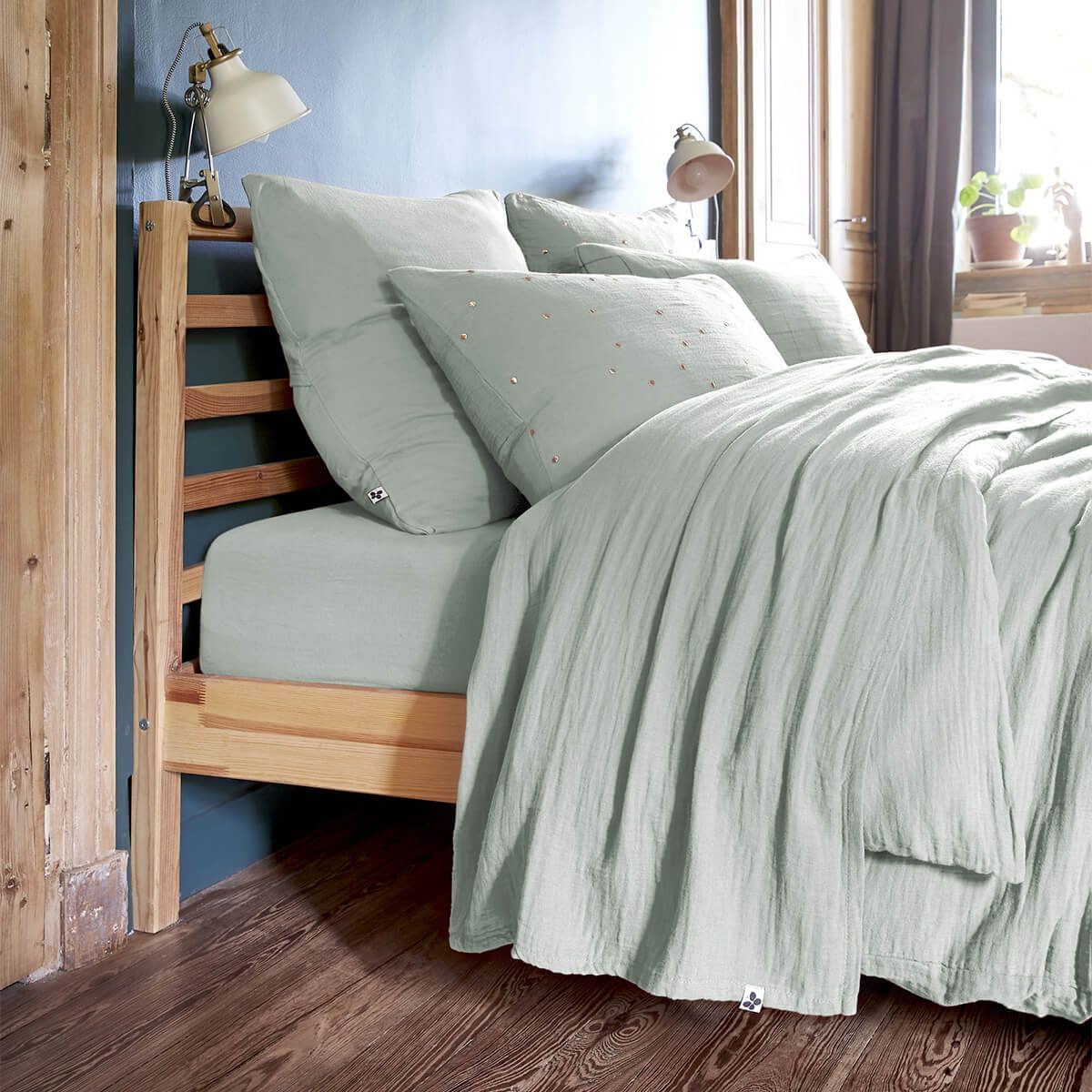 AltoBuy OUREA - Drap Plat 240x300cm Gaze de Coton Eucalyptus