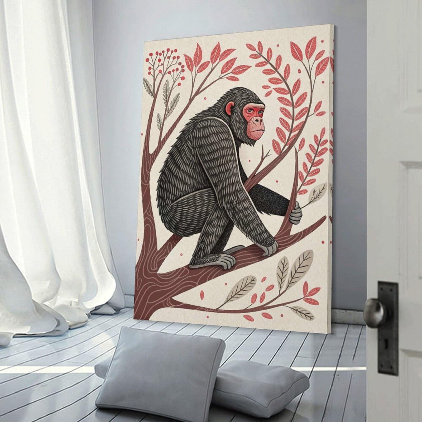 Junmoney Canvas Wall Decor Chimpanzee Sitting on A Tree Branch, 12x18inch(30x45cm), for Gallery Wall Decor And Room Displays, An Easy Match for Collected Prints