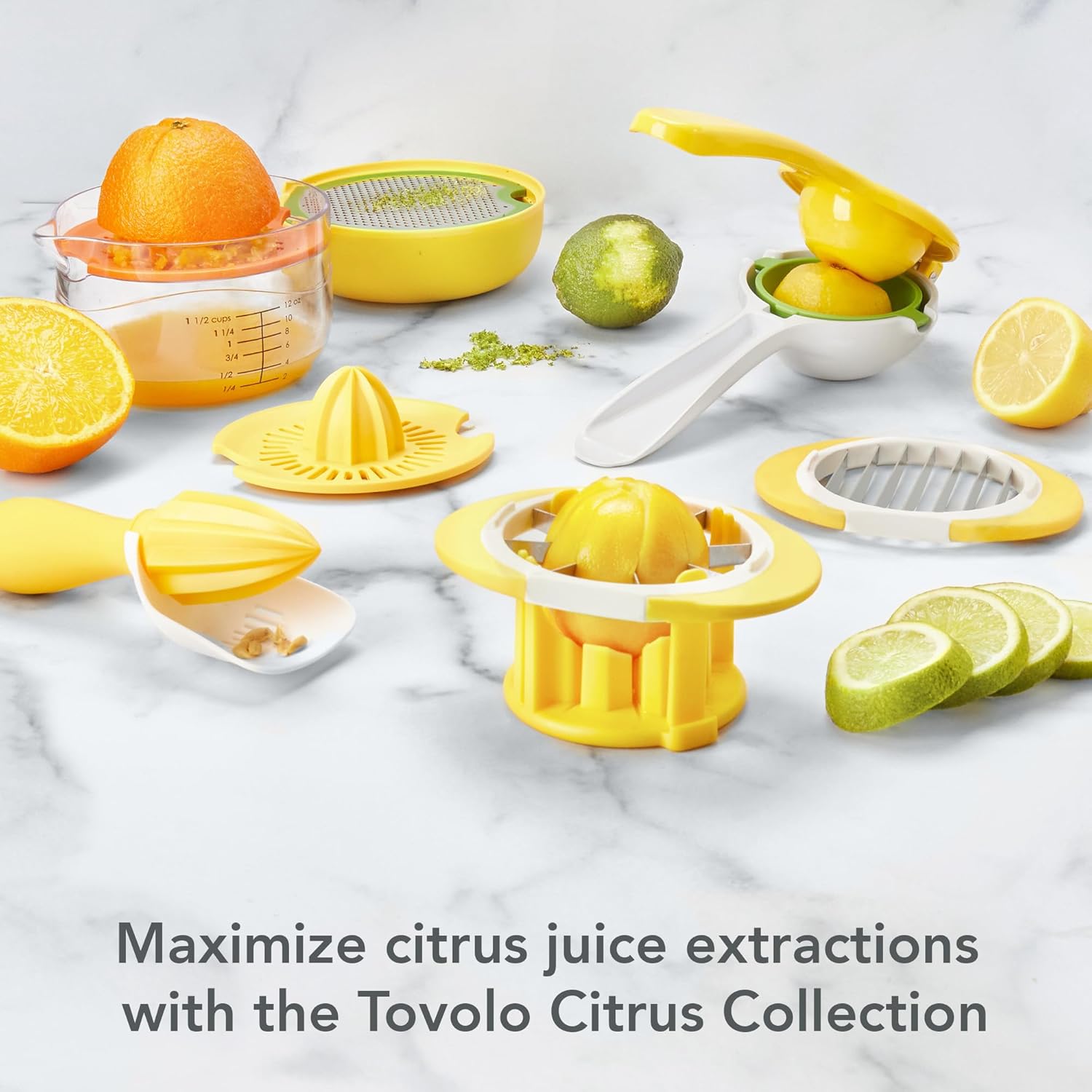 Tovolo Manual Juicer Zester Slicer Wedger Bundle Citrus Kit Lemon Lime Orange Juice Squeezer with Cutter, Dishwasher Safe Wedge Cutter Fruit Slicer Rind Zester Combo, BPA Free Food Safe Materials
