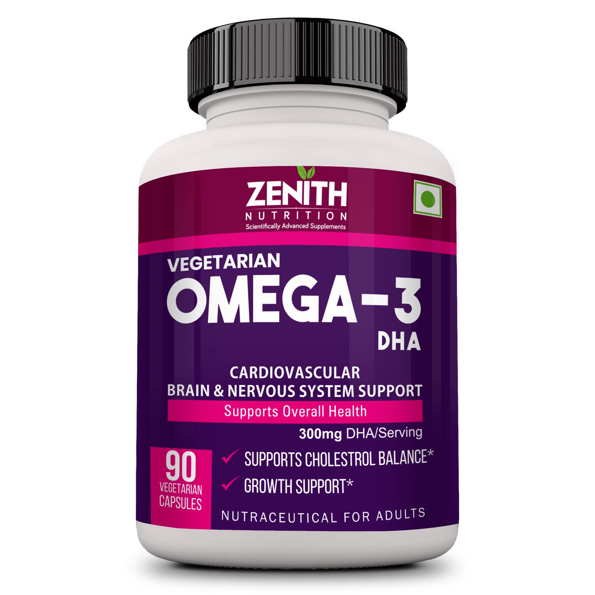 Zenith Nutrition Vegan Omega 3 DHA, Supports Heart, Brain, Joints & Immune System- 90 Veg Capsules
