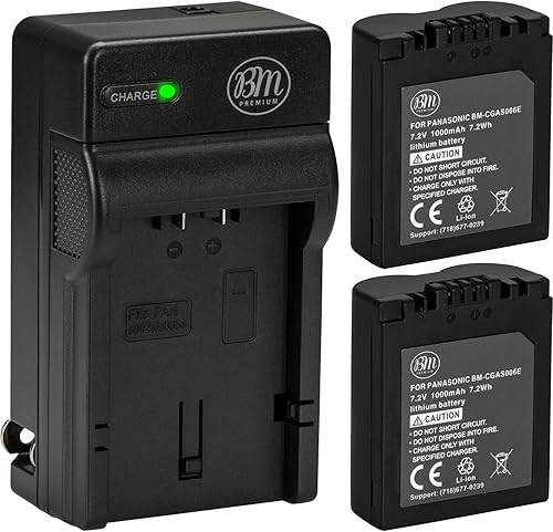 BM Premium Paquete de 2 baterías CGA-S006 y cargador de batería para cámara digital Panasonic Lumix DMC-FZ7, DMC-FZ8, DMC-FZ18, DMC-FZ28, DMC-FZ30,