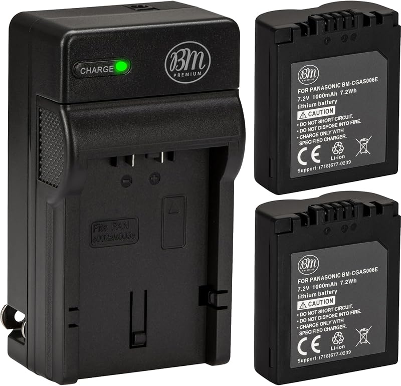 BM Premium Pack de 2 baterías CGA-S006 y cargador de batería para cámara digital Panasonic Lumix DMC-FZ7, DMC-FZ8, DMC-FZ18, DMC-FZ28, DMC-FZ30, DMC-FZ35, DMC-FZ38, DMC-FZ50
