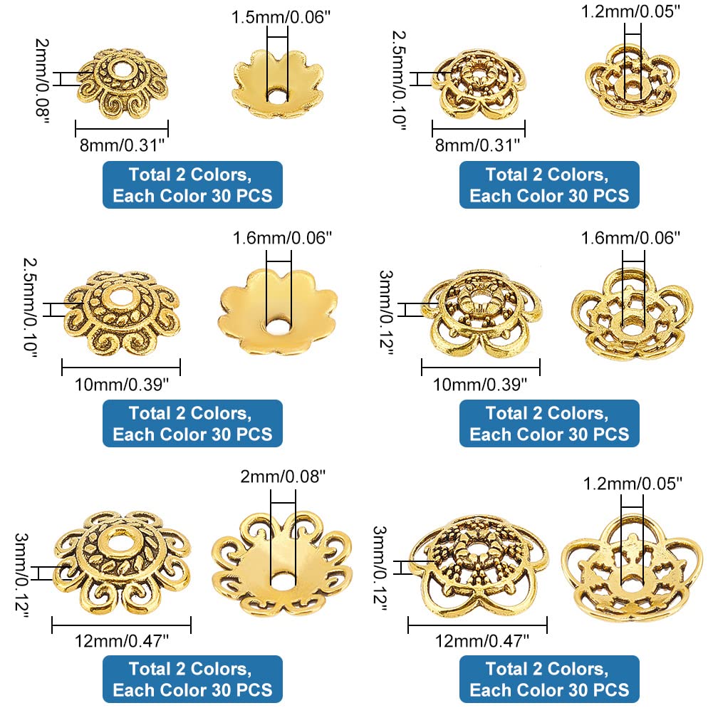 PH PandaHall 96pcs 12 stili Tappi di Perline di Fiori, 9mm Lega Smalto Perline Tappi Distanziatori Fine Perlina Vintage Filigrana per Orecchini Bracciale Capelli pin Ciondolo Portachiavi Gioielli