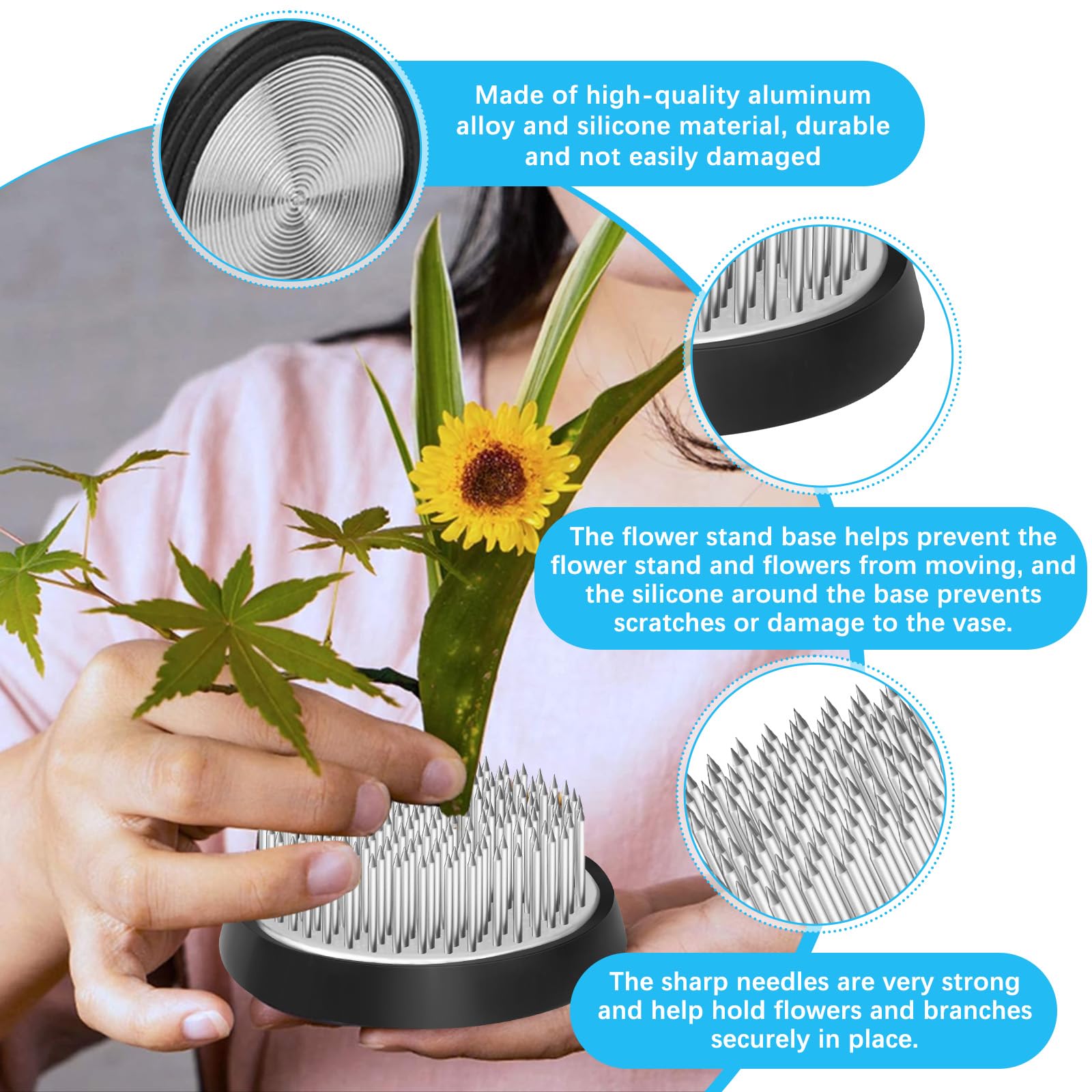 Grenouille Fleuriste Ikébana - Support Métal 6cm - Pour Arrangements Floraux - Base Silicone Anti-rayure